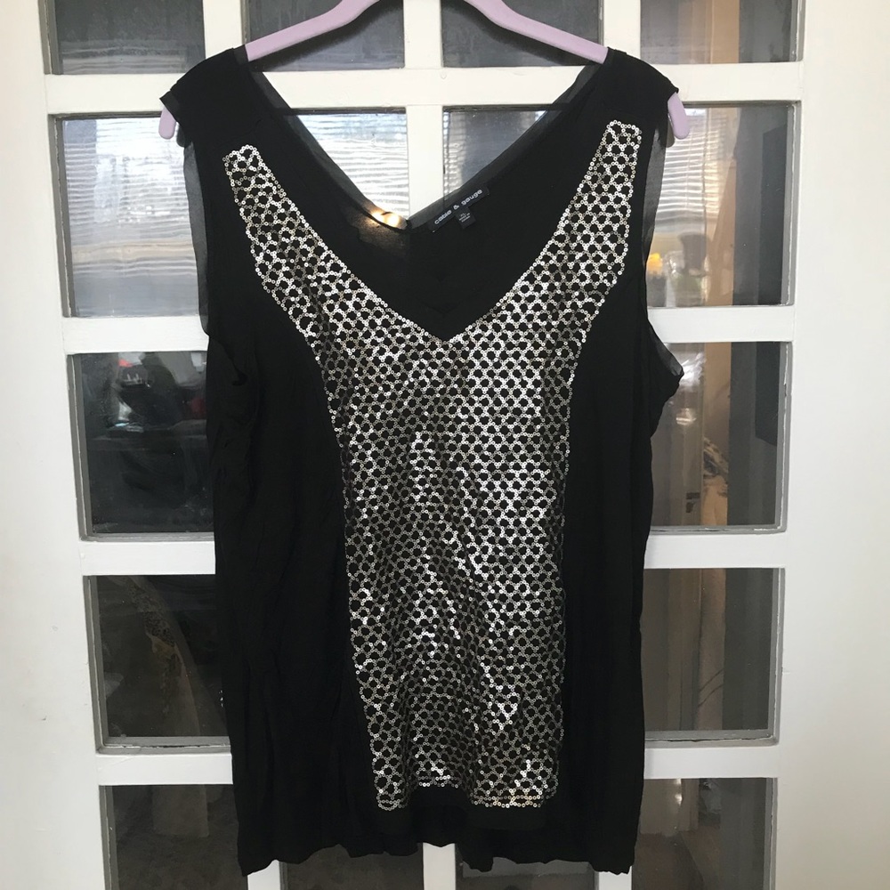 Black with gold sequins tank